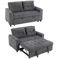 HOMCOM 2-Sitzer Sofabett, Cordbezug, zum Schlafsofa umwandelbar, 2 Kissen, Seitentaschen, 157 x 190 cm, Dunkelgrau(m-12)