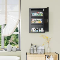 kleankin Armadietto Medicinali con 3 Mensole e Blocco con Chiavi in Acciaio, 30x14x46cm, Nero(m-10)