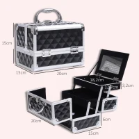 HOMCOM Estojo de Maquilhagem Organizador Cosméticos Profissional Portátil com Fecho e Vários Compartimentos 20x15x15 cm, Preto(m-3)