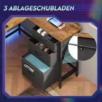 Bureau d'angle en L, LED pilotable via application et station d'alimentation intégrée, 167,5x50x87,5 cm, marron(m-6)