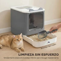 PawHut Arenero para Gatos Cubierto M con Tapa Abatible Salida Superior Pala Bolsas Desodorantes Fácil de Limpiar Blanco(m-5)