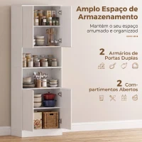 HOMCOM Armário de Cozinha com 4 Portas de Fecho Suave Prateleiras Ajustáveis e 2 Compartimentos Abertos Branco(m-4)