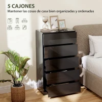 HOMCOM Cómoda con 5 Cajones Cajonera de Estilo Moderno para Dormitorio Entrada Salón 55x34x100 cm Negro(m-4)