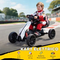 HOMCOM Go Kart Elettrico per Bambini 3-8 Anni, 12V 3-5 km/h, con Cintura di Sicurezza, Capacità 30 kg, Bianco(m-4)