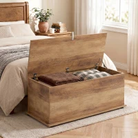 HOMCOM Storage Chest, Large 113L Blanket Box, Shoe Bench with Safety Hinged Lid, Storage Trunk, Bed End Bench for Bedroom, Hallway, Living room, Playroom, 100 x 40 x 40cm, Brown Wood Grain(m-2)