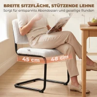 HOMCOM Esszimmerstühle 2er Set modern Freischwinger Stuhl mit hoher Rückenlehne, Teddyfleece-Optik für Küche, Esstisch Creme(m-7)