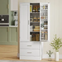 HOMCOM Buffet haut cuisine, armoire de cuisine, 2 portes, 8 porte-épices, 2 tiroirs, étagères réglables, 60x40x159cm, blanc(m-2)