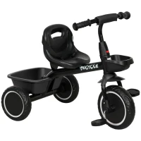 AIYAPLAY Triciclo per Bambini 2-5 Anni con Seduta Regolabile, Bicicletta per Bambini con Cestino e Parafango, Nero(m-1)
