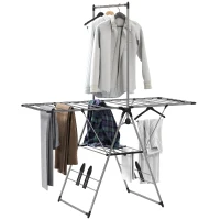 HOMCOM Vouwbaar wasrek staand droogrek met verstelbare vleugels, schoenhouders, RVS, 156,5 x 68 x 192 cm, Zilver(m-11)