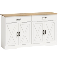 HOMCOM Sideboard Buffet Schrank, 140 cm Farmhaus Küchen-Schrank mit 2 Schubladen und 2 Schränken, Weiß