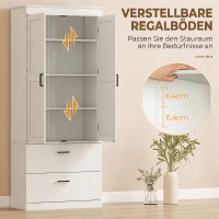 HOMCOM Landhaus-Küchenschrank, hoher Vorratsschrank mit verstellbaren Einlegeböden und 2 Schubladen, Cremeweiß(m-5)