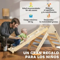 AIYAPLAY Triángulo de Escalada de Madera 3 en 1 con Rampa para Deslizarse o Escalar 147x64,5x63 cm Natural(m-8)
