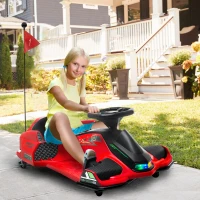 HOMCOM Elektrisch Go-Kart voor Kinderen, Rubberwielen, 3-8 km/u, Met Licht- en Muziekfunctie, Rood(m-2)