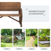 Outsunny Tuinbank bank tuinmeubelen armleuning wagen wielen design massief hout bruin(m-7)