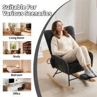 Fauteuil à bascule pour chambre d'enfant, coussin gonflable réglable, poche latérale intégrée & repose-pieds, 64x91x85 cm, Noir(m-8)