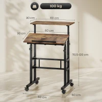 HOMCOM Bureau verstelbaar keukentafel met plank, wielen, computertafel Rustiek Braun 60 x 60 x 70,5-120 cm(m-3)
