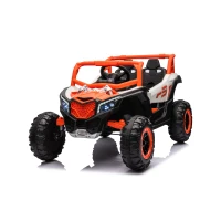 12V Veicolo elettrico per bambini, 2 posti, ammortizzazione anteriore/posteriore e funzione a dondolo, 111x70x63 cm, bianco+arancione chiaro(m-15)