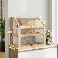 PawHut Kleine Hamsterkooi Compacte 3 Lagen met Vouwbaar Deksel Looprad voor Appartement Natuurhout(m-3)