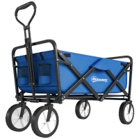 Outsunny Bollerwagen Handwagen mit faltbar Bremsen Verstellbarem Griff 68 KG Belastbar für Garten Einkauf Shopping(m-1)
