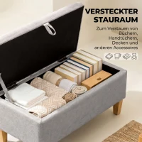 HOMCOM Zitbank met opbergruimte in linnenlook, gepolsterde voetenbank met rubberhouten poten, opbergbox, lichtgrijs(m-4)
