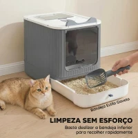 PawHut Caixa de Areia Coberta M para Gatos com Tampa, Saída Superior, Pá e Saquetas Desodorizantes, Fácil de Limpar, Branco(m-5)