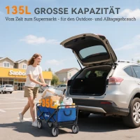 Outsunny Bollerwagen Handwagen mit faltbar Bremsen Verstellbarem Griff 68 KG Belastbar für Garten Einkauf Shopping(m-4)