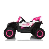 12V Veicolo elettrico per bambini 2 posti, ammortizzazione anteriore/posteriore e funzione d'oscillazione, 111x70x63 cm, Rosa+Bianco(m-10)