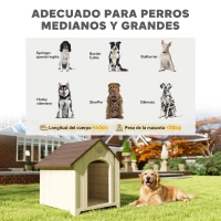 PawHut Caseta para Perros Exterior Casa para Perros Grandes de Plástico con 2 Ventanas Base Elevada Estacas Beige(m-5)