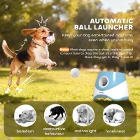 PawHut Automatic Dog Ball Launcher with 5 ETPU Balls 5.8 cm, 3 Distance Settings 6/10/14 m, Blue(m-4)