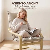 HOMCOM Sillón con Reposapiés Tapizado en Lino con Balanceo Suave Respaldo Alto Brazos y Patas de Madera Beige(m-5)