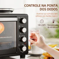 HOMCOM Forno Elétrico de Bancada 28L 2600W com Placas de Cozedura, Temperatura Ajustável, Temporizador e Tabuleiro, Preto(m-6)