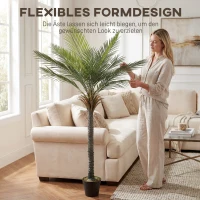 HOMCOM Künstliche Palme 180 cm Groß Kunstpalme Kunstpflanze im Topf wie echt für Wohnzimmer Balkon(m-5)