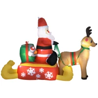 HOMCOM Opblaasbare Kerstdecoratie, Kerstman met Slee en Rendier, met LED-Lichten, voor de Tuin(m-10)