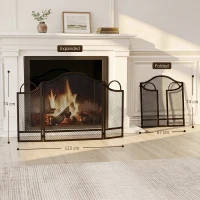 HOMCOM Parachispas para Chimenea Plegable de 3 Paneles, en Metal Pintado, Listo para Usar, 122x1x74 cm, Negro(m-3)