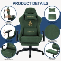Fauteuil gaming avec repose-pieds, similicuir respirant, réglable en hauteur avec vérin à gaz, pivotant, 70x70x135 cm, Vert(m-3)