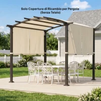 Outsunny Copertura per Gazebo Pergola 3x3 m in Poliestere con Tasche e Cinghie, 488x122 cm, color Kaki(m-7)