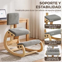HOMCOM Silla de Rodillas Ergonómica con Respaldo Apoyo para Rodillas y Tapizado de Pana Gris(m-7)