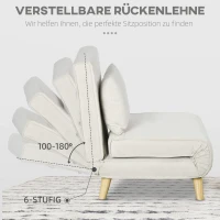 HOMCOM Slaapstoel, 6-staps verstelbare leuning, Linnenlook, tot 150 kg, Roomwit(m-5)