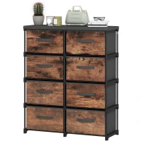 HOMCOM Kommode mit 8 Schubladen, Stoffkommode mit Metallgestell, für Schlafzimmer & Wohnzimmer, Vintage Braun(m-11)