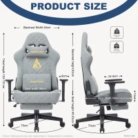 Fauteuil gamer ergonomique, entièrement rembourré, respirant, infroissable et durable, 70x70x131 cm, Gris(m-7)