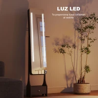 HOMCOM Espejo Joyero con Luces LED Armario Joyero con Espejo Entero de Ángulo Ajustable Cajón Luces Apagado Automático Gris(m-8)