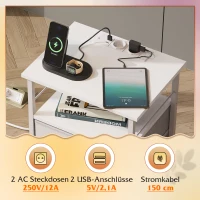 Comodino con funzione di ricarica, ampio spazio contenitivo, ideale per camera da letto, soggiorno e ufficio, 39,8x29,8x64,2 cm, Bianco(m-5)
