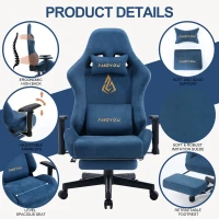 Sedia da gaming con poggiapiedi, in similpelle scamosciata traspirante, regolabile in altezza con pistone a gas, girevole, 70x70x135 cm, Blu(m-3)
