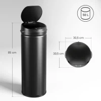 HOMCOM 50 Liter Sensor-vuilnisemmer met Soft-Close functie, contactloze roestvrijstalen vuilnisemmer voor hygiënische keukens(m-3)