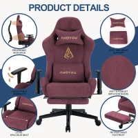 Sedia da gaming con poggiapiedi, in similpelle scamosciata traspirante, regolabile in altezza con molla a gas, girevole, 70x70x135 cm, Rosso(m-3)