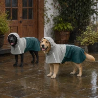 PawHut Dog Raincoat with Hood, Waterproof & Breathable Rain Jacket with Leash Hole, for Large Dogs, Green, L(m-9)