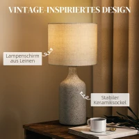 HOMCOM Tafellamp tafellamp, nachtlamp bureaulamp met keramische voet, linnen kap, 22x22x45 cm Zandbruin+Wit(m-4)