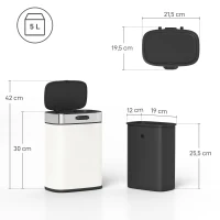 HOMCOM 5 L prullenbak, vrijstaand of hangend plaatsbaar, roestvrij staal, Cremewit(m-3)