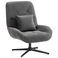 HOMCOM Draaibare Accentstoel, Chenille Gestoffeerde Fauteuil met Lendenkussen, Hoge Rugleuning, Diepe Zitting, Donkergrijs(m-11)