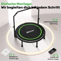Rebounder-Trampolino per adulti, pieghevole, maniglione regolabile, pedane antiscivolo, 102x102x106 cm, Nero+Verde(m-3)